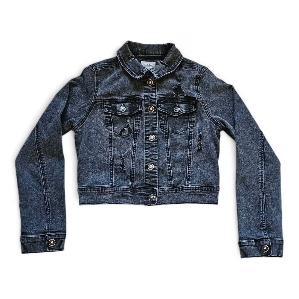 Wax Jean Collection Junior Women’s Distressed Denim Jacket Size Small